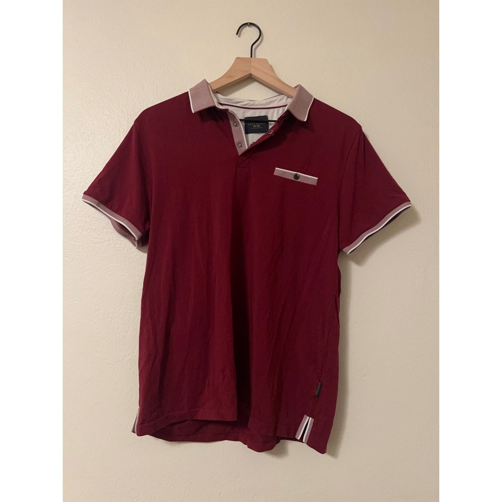 Marc Asher New York Mens Burgundy Short Sleeve Polo Shirt Contrast Trim Small